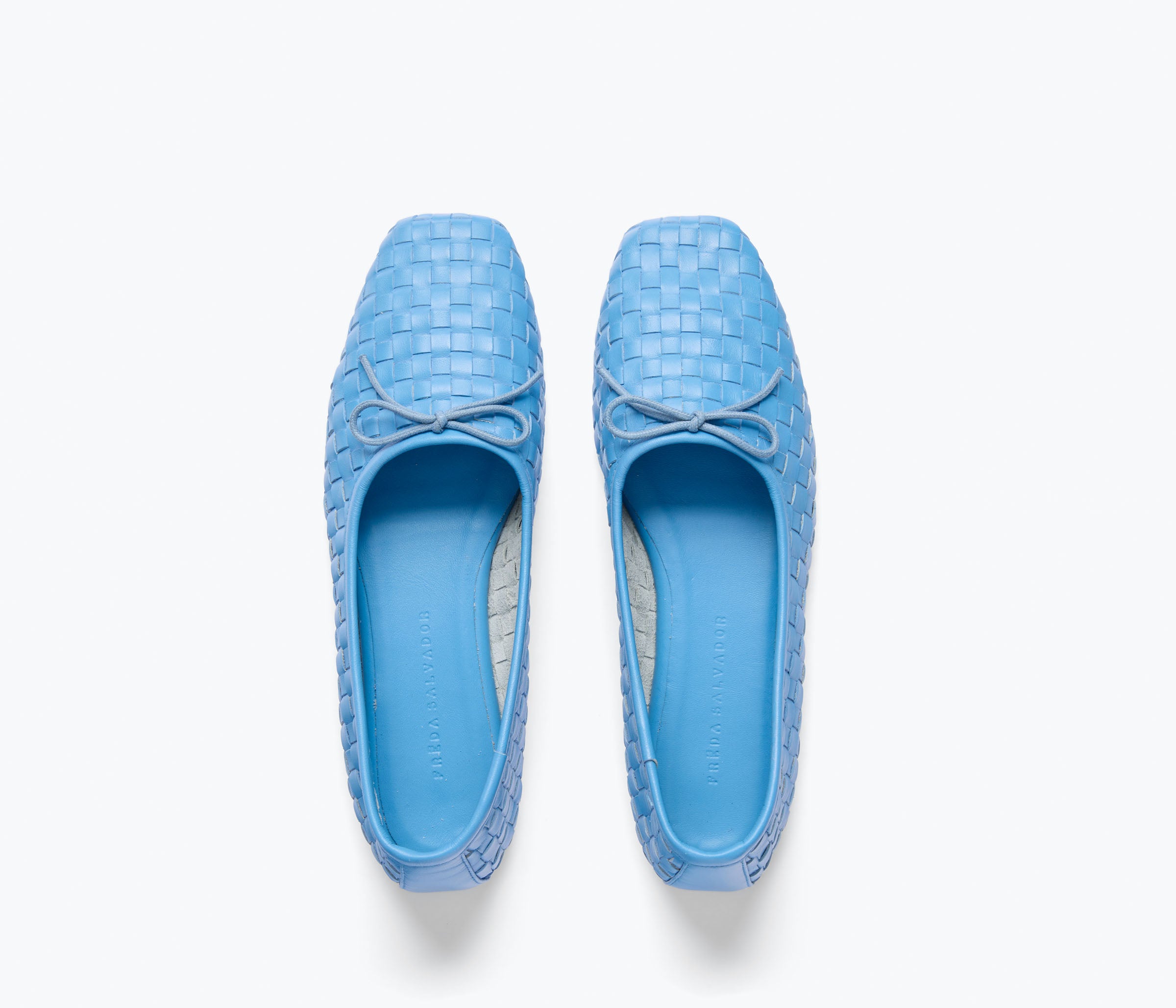 Fredaa Salvador JADA square toe ballet flat in ocean woven calf leather, showcasing the stylish and comfortable flat design.