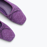 JADA square toe ballet flat in purple woven suede, detail view