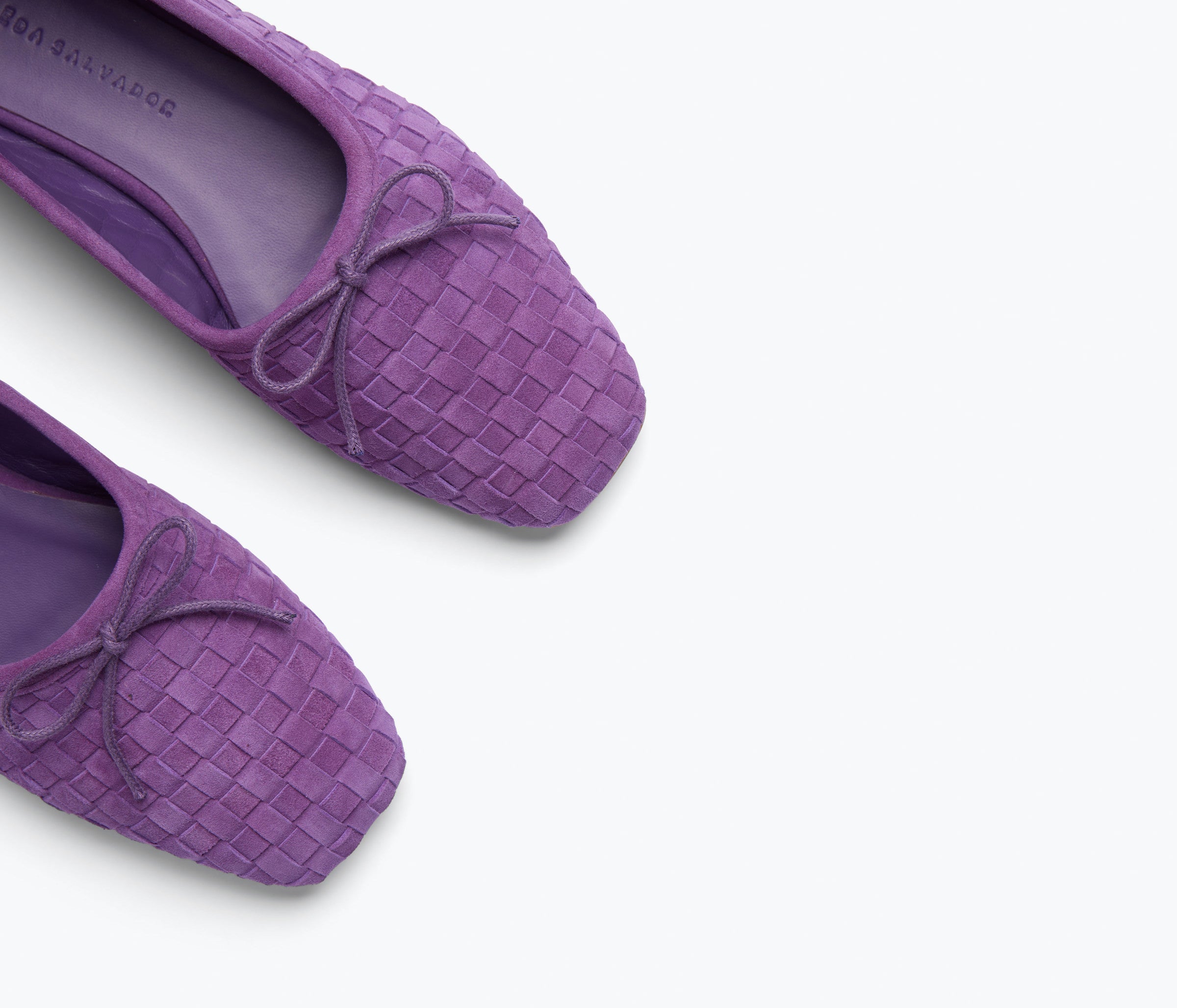 JADA square toe ballet flat in purple woven suede, detail view