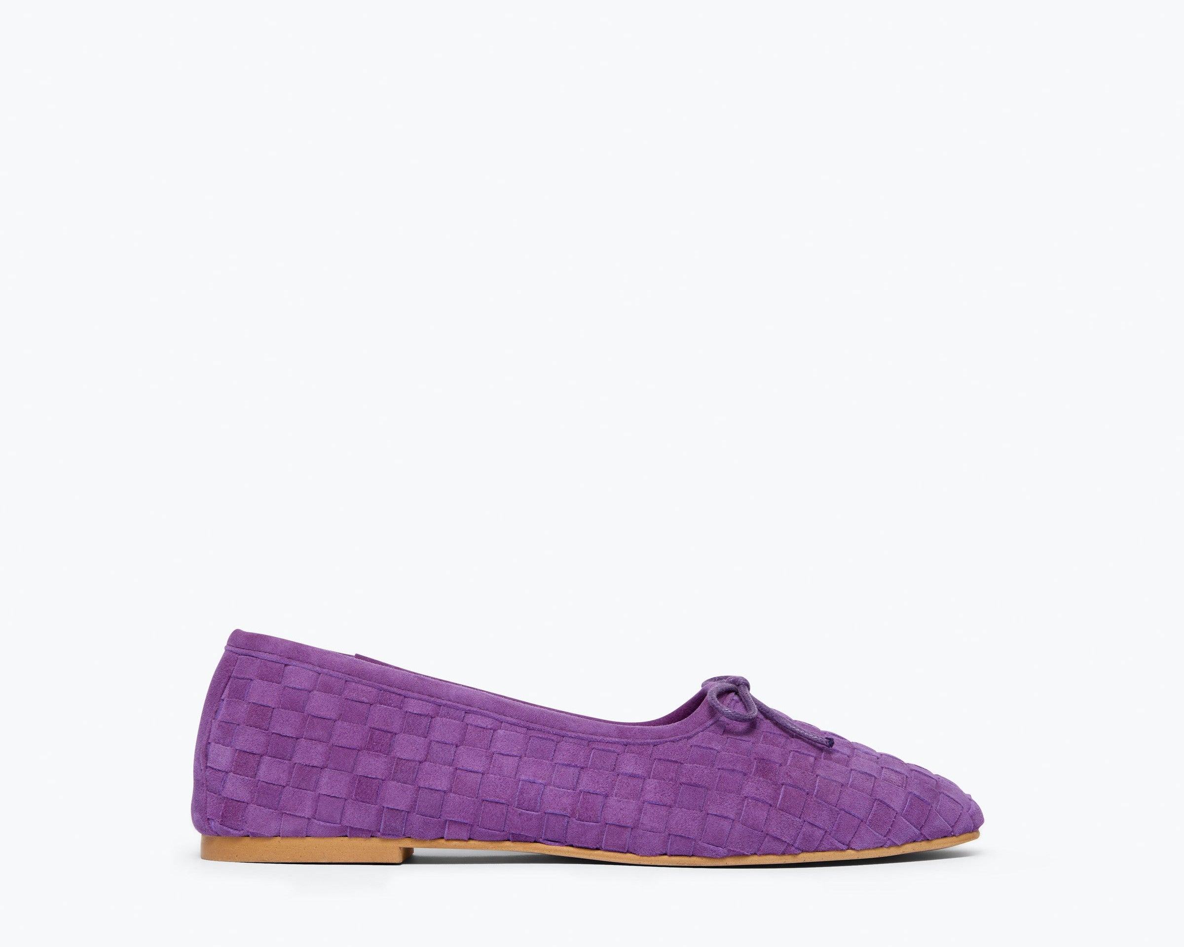 JADA square toe ballet flat in purple woven suede, front view