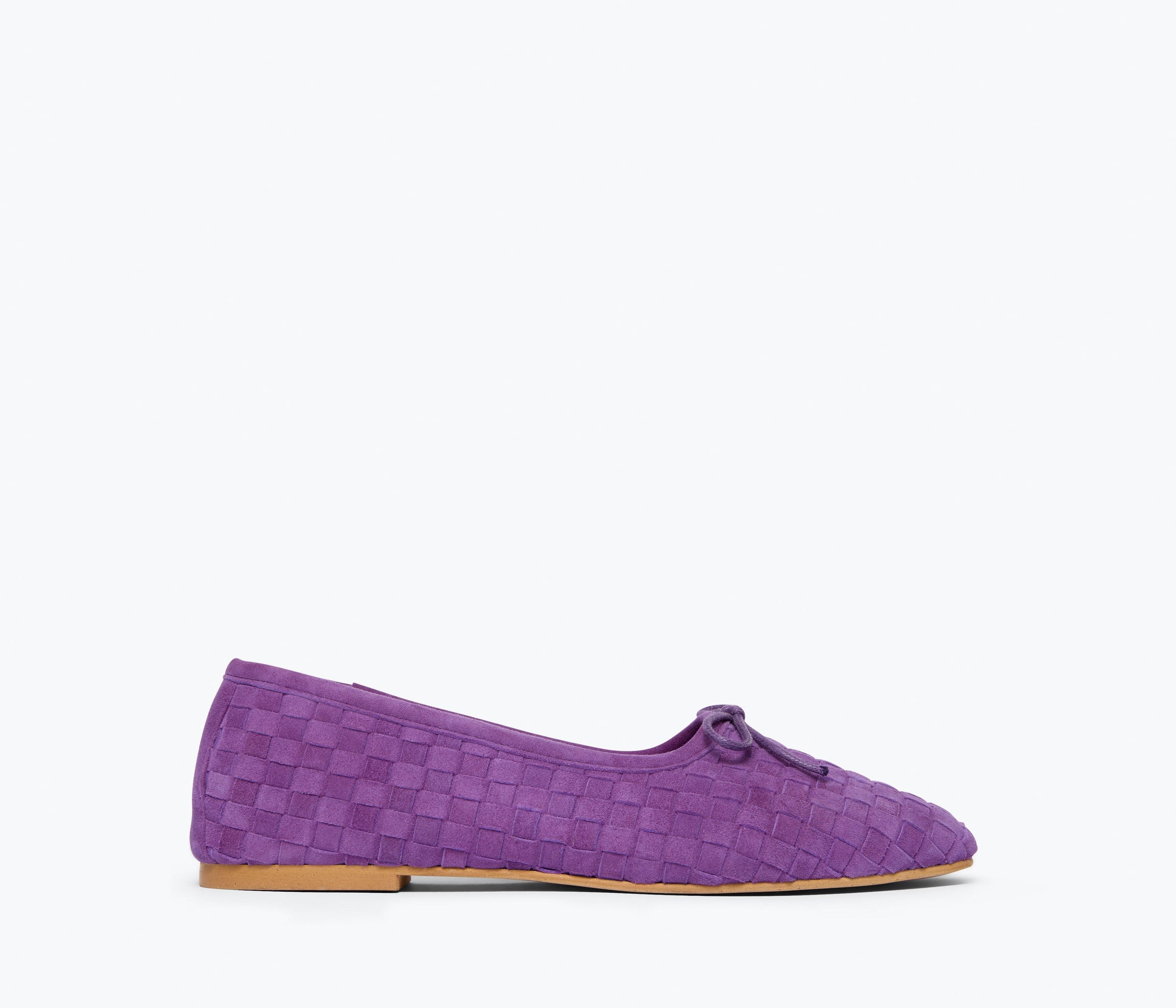 JADA square toe ballet flat in purple woven suede, front view