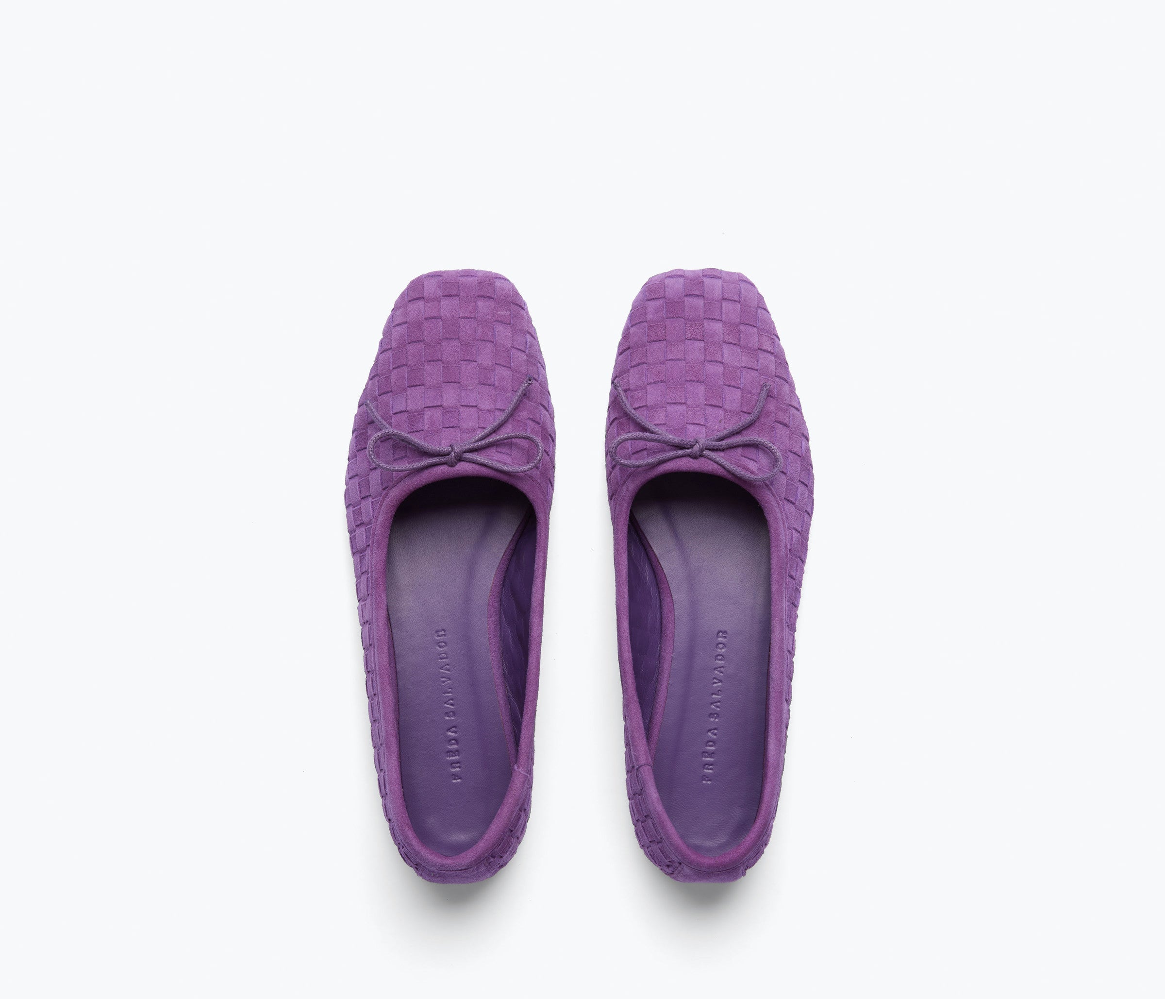 JADA square toe ballet flat in purple woven suede, top view