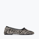 Freda Salvador JADA square toe ballet flat in zebra hair calf material, front view showing stylish design and textured pattern.
