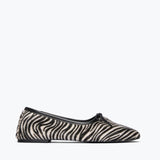 Freda Salvador JADA square toe ballet flat in zebra hair calf material, front view showing stylish design and textured pattern.