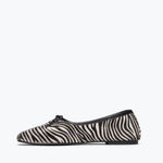Freda Salvador JADA square toe ballet flat in zebra hair calf with inside view, showcasing stylish and comfortable flat footwear.