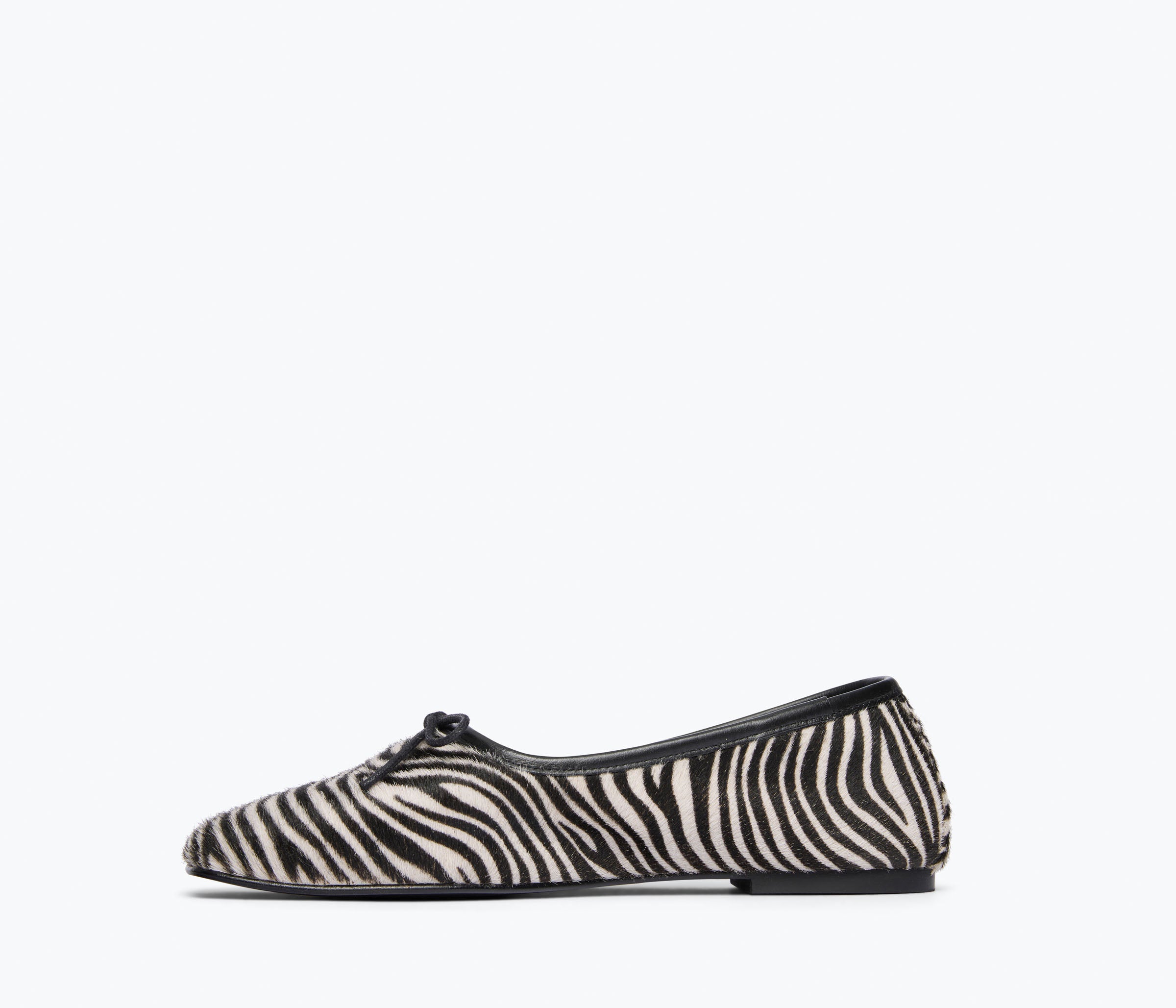 Freda Salvador JADA square toe ballet flat in zebra hair calf with inside view, showcasing stylish and comfortable flat footwear.
