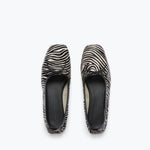 Fredas Salvador JADA square toe ballet flat in zebra hair calf leather, showcasing sleek design and textured animal print.