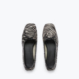 Fredas Salvador JADA square toe ballet flat in zebra hair calf leather, showcasing sleek design and textured animal print.