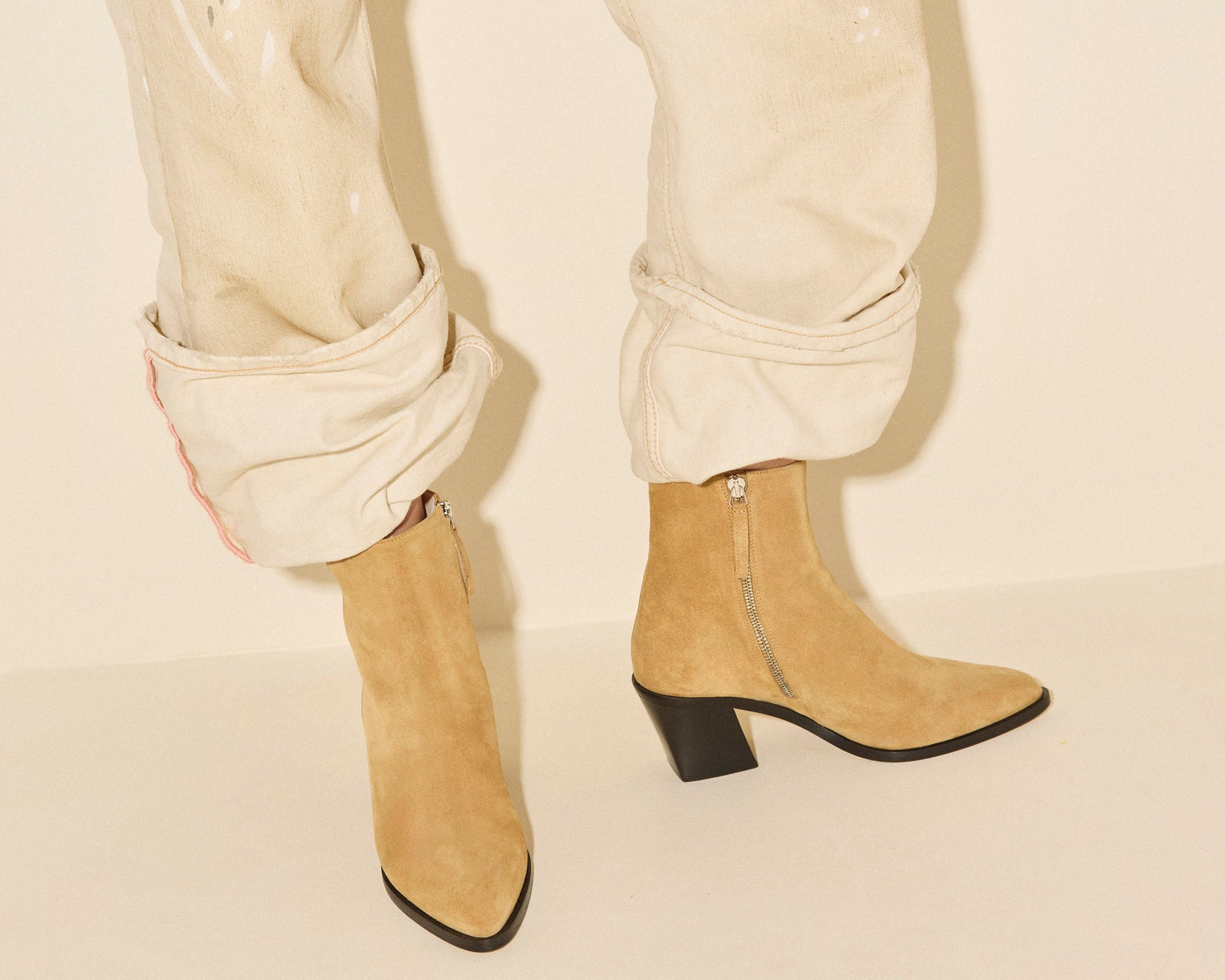 LACEY boot in biscuit suede, on figure