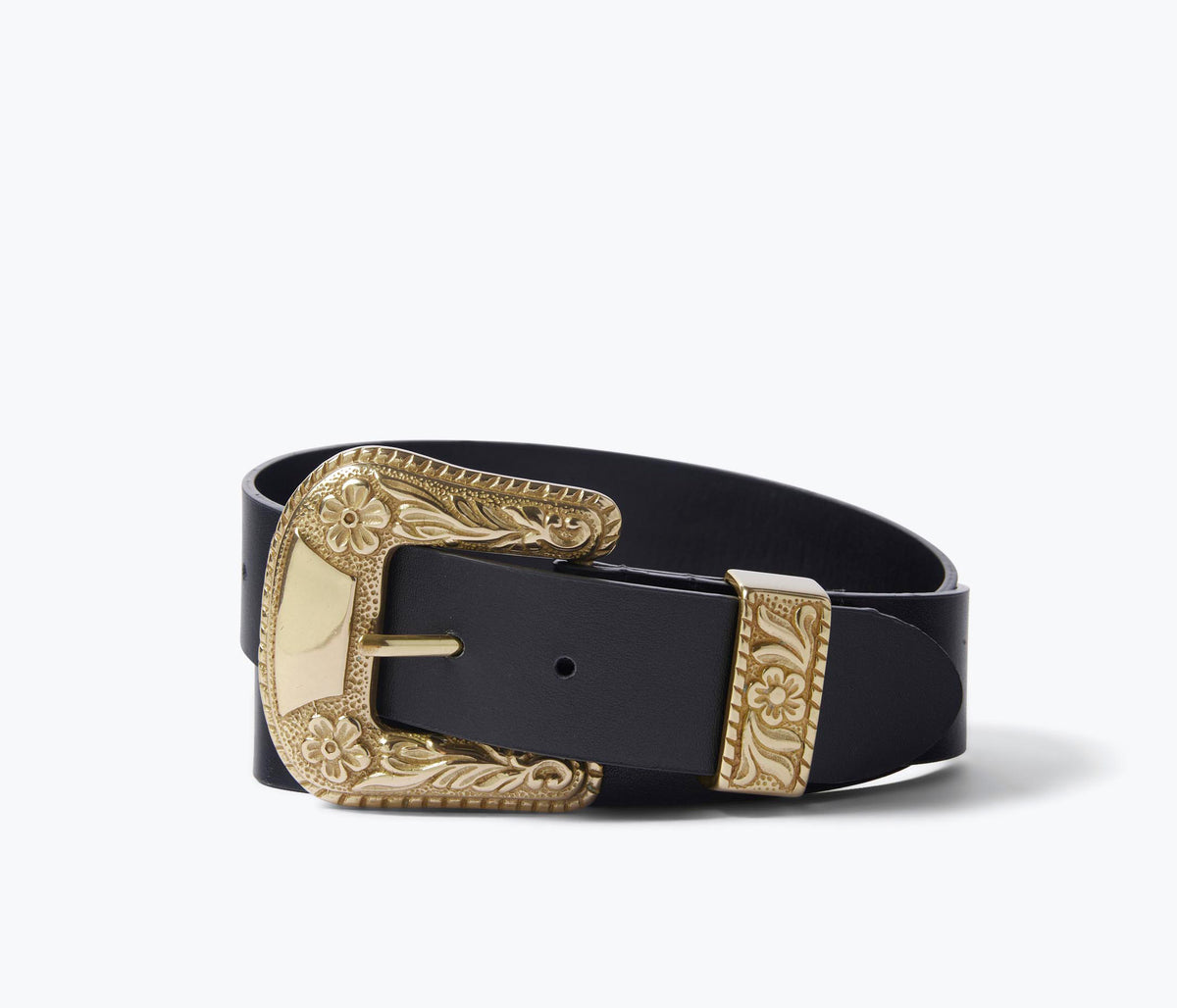 NWT Freda Salvador Randy Belt, black calf with gold hardware, size 0/1 rebecca_black_calf_with_studs_  main image 2