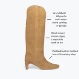 Freda Salvador Lennox woven tall boot in biscuit suede with woven shaft detail