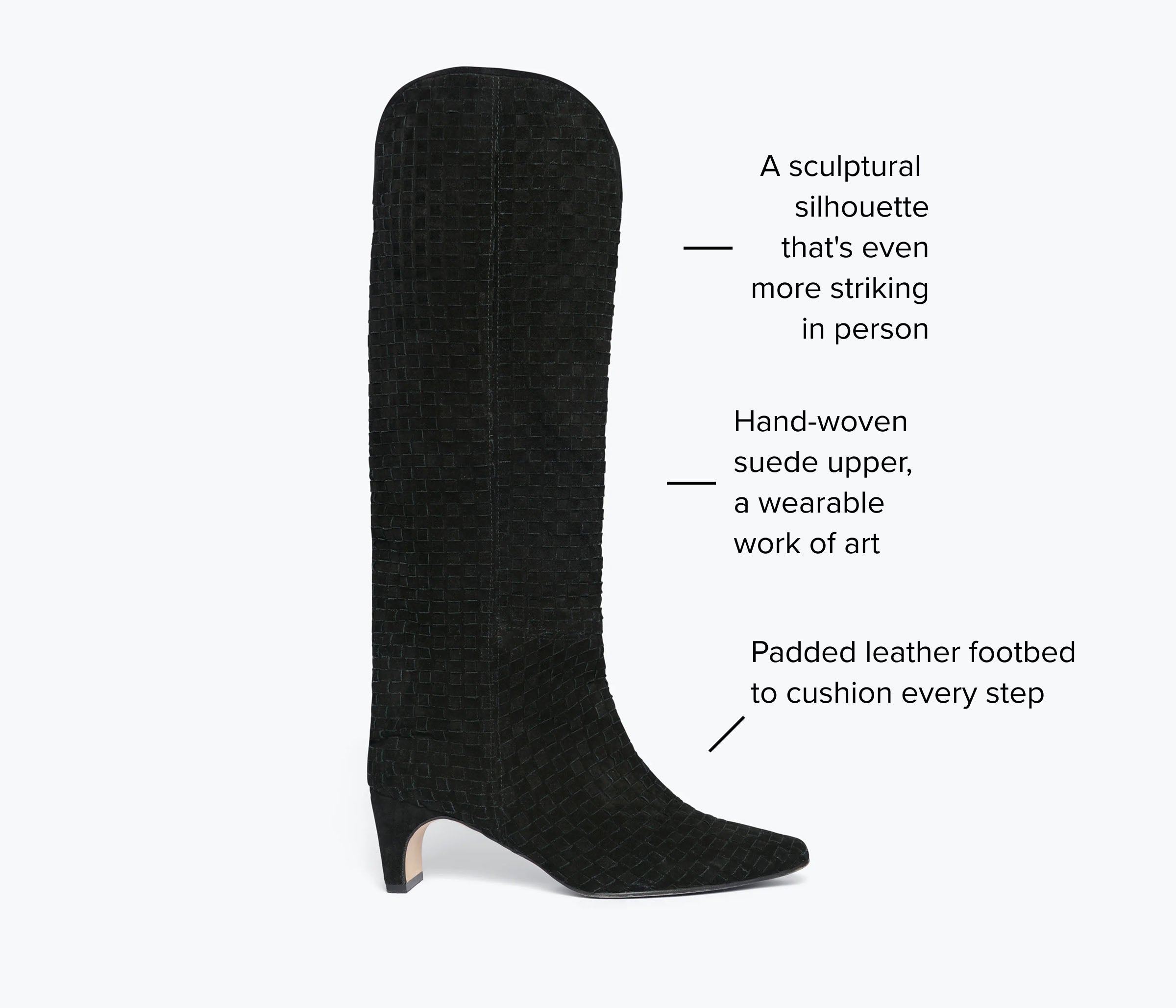 FREDA SALVADOR Lennox woven tall black suede boot feature map