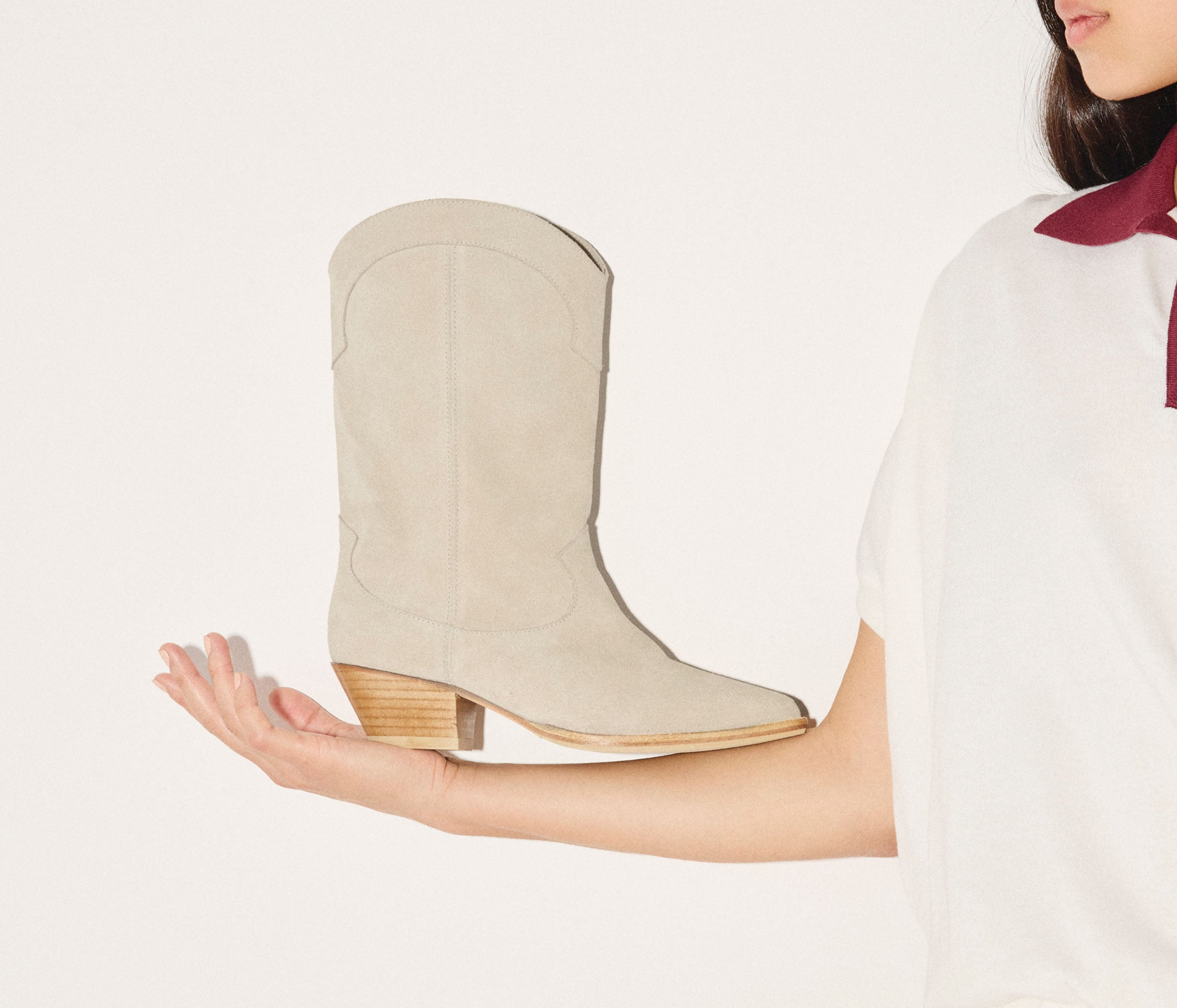Freda Salvador Loretta Western boot in Sahara suede with pointed toe and stacked heel, stylish and durable for Western-inspired fashion.
