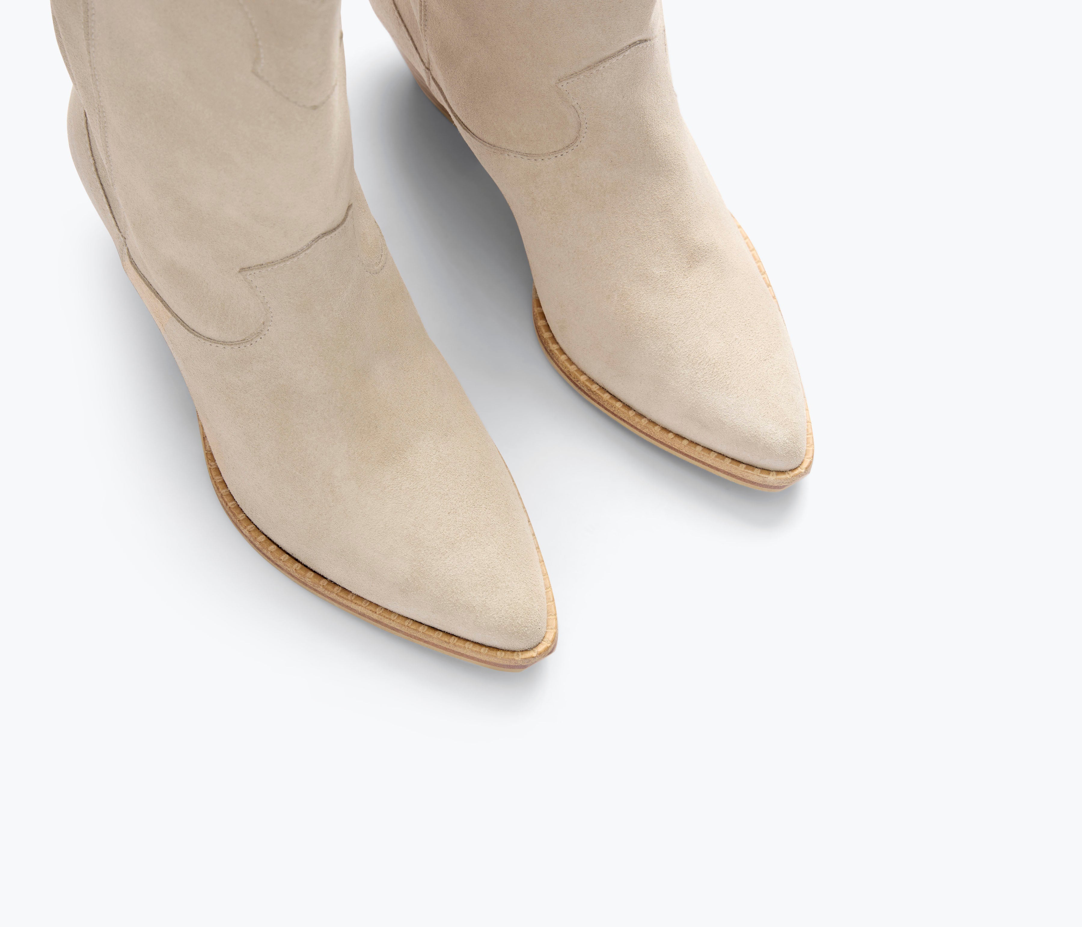 Freda Salvador Loretta Western Boot in Sahara suede with detailed stitching and pointed toe, stylish ankle boot for women