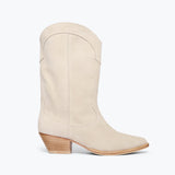 Freda Salvador Loretta Western Boot in Sahara suede with front view showcasing tan color and classic Western boot design.