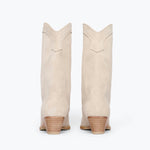 Freda Salvador Loretta Western Boot in Sahara suede with stacked heel and pointed toe, stylish and versatile footwear.