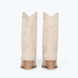 Freda Salvador Loretta Western Boot in Sahara suede with stacked heel and pointed toe, stylish and versatile footwear.