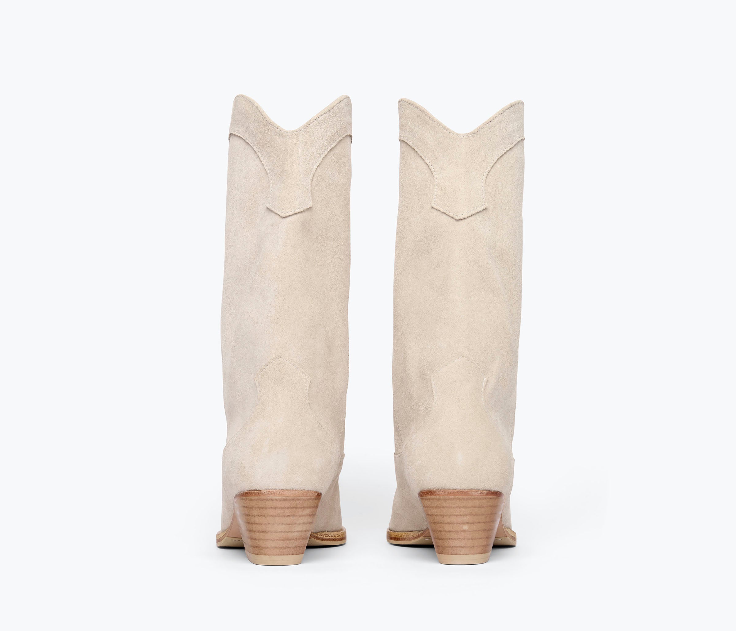 Freda Salvador Loretta Western Boot in Sahara suede with stacked heel and pointed toe, stylish and versatile footwear.