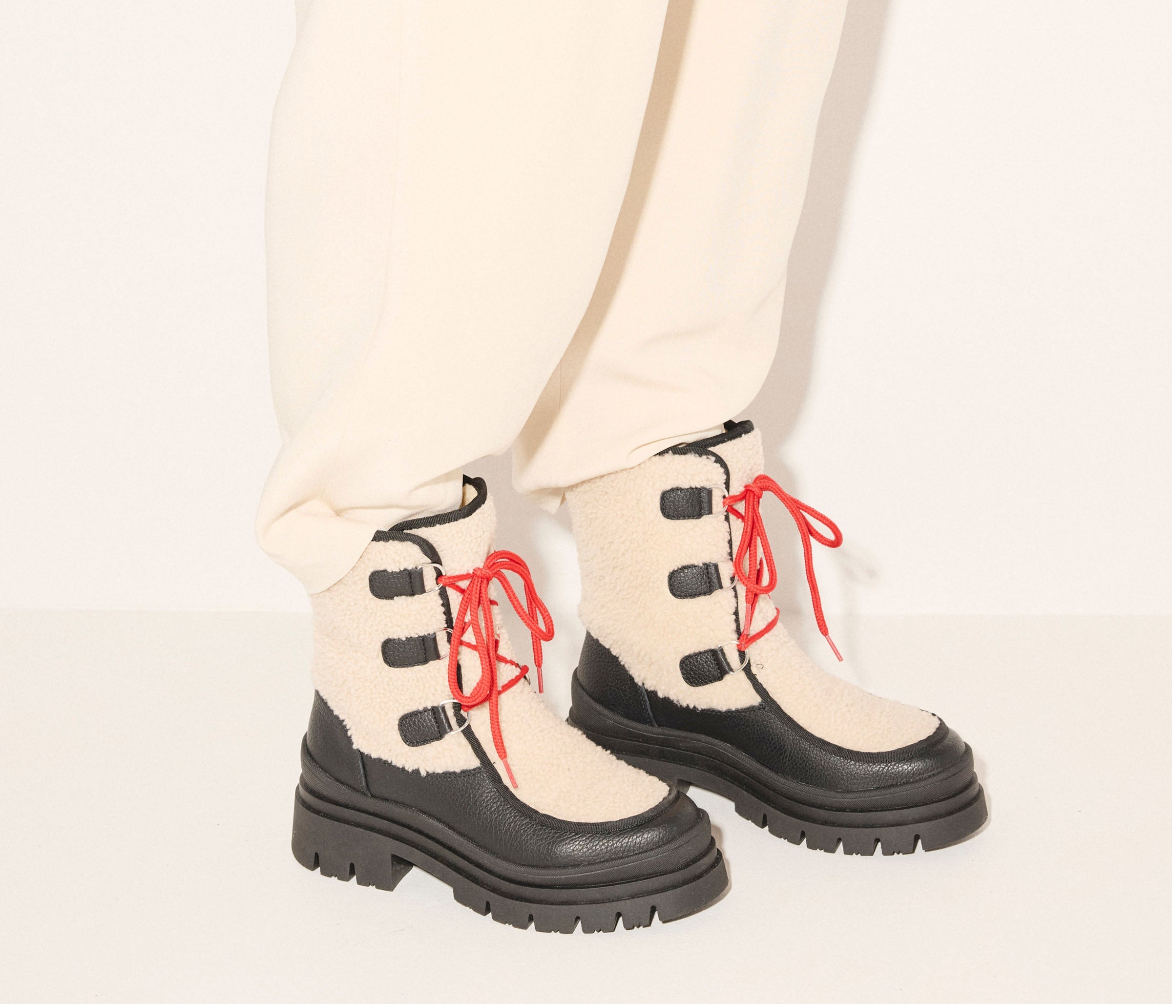 MARLEY shearling lug boot in Off-White Shearling Combo, on figure