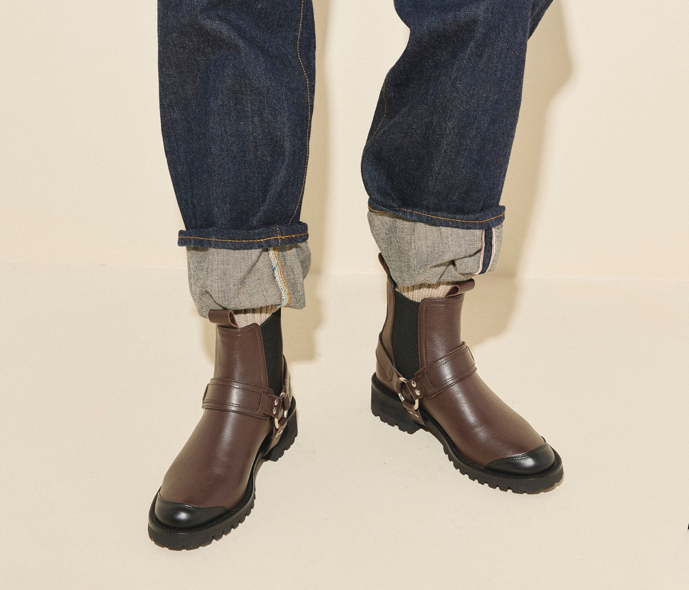 MICKEY harness boot in Dark Brown Calf WR, detail view