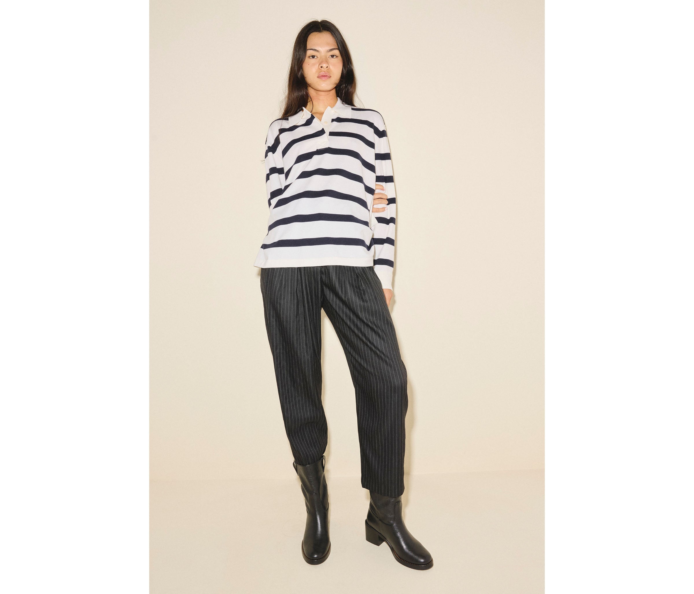 NAN boot in black buffalo, styled on figure