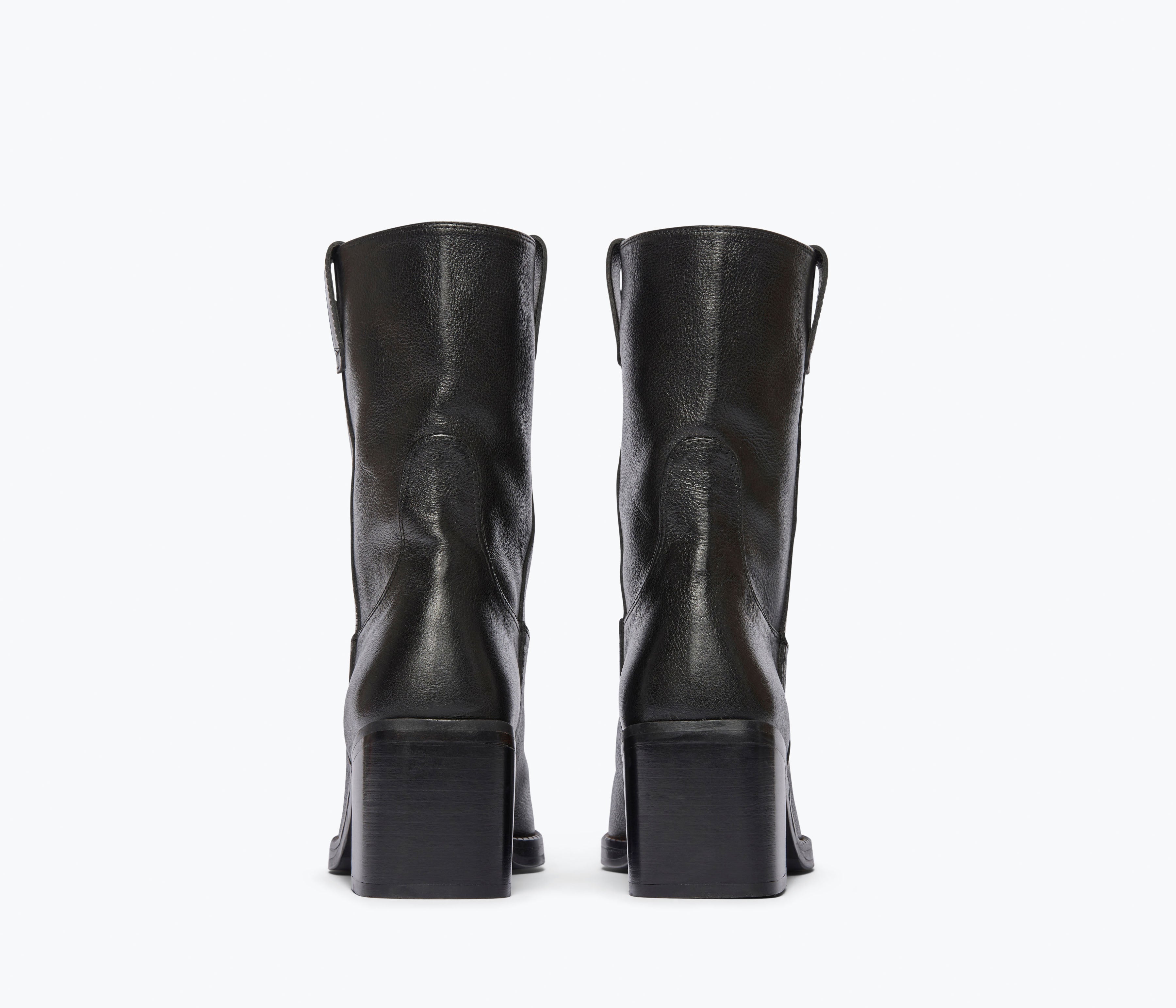NAN boot in black buffalo, back view