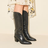 NANCIE western boot in Black Embossed Croc, side view