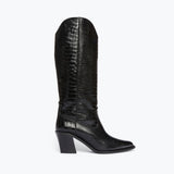 NANCIE western boot in Black Embossed Croc, front view