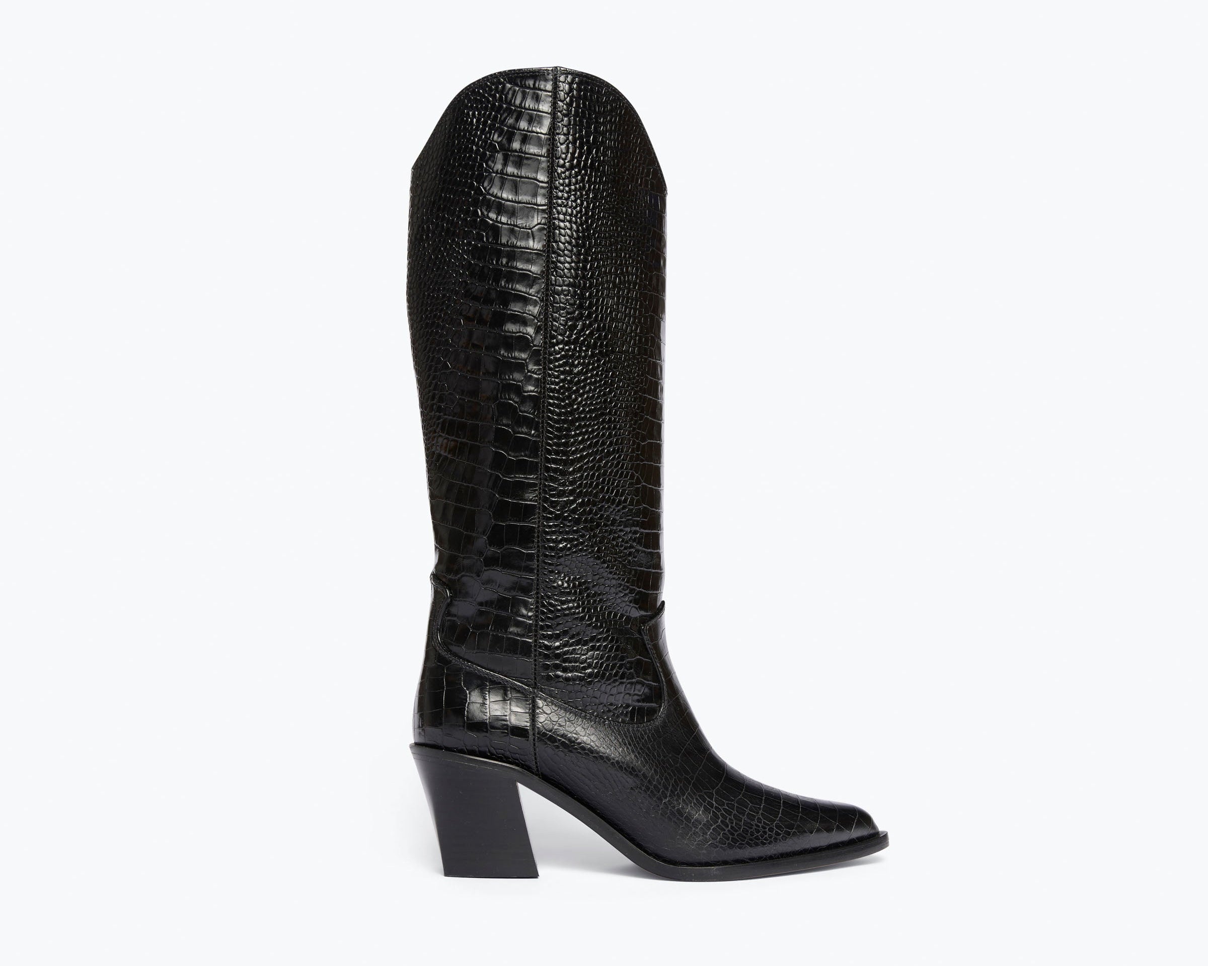 NANCIE western boot in Black Embossed Croc, front view