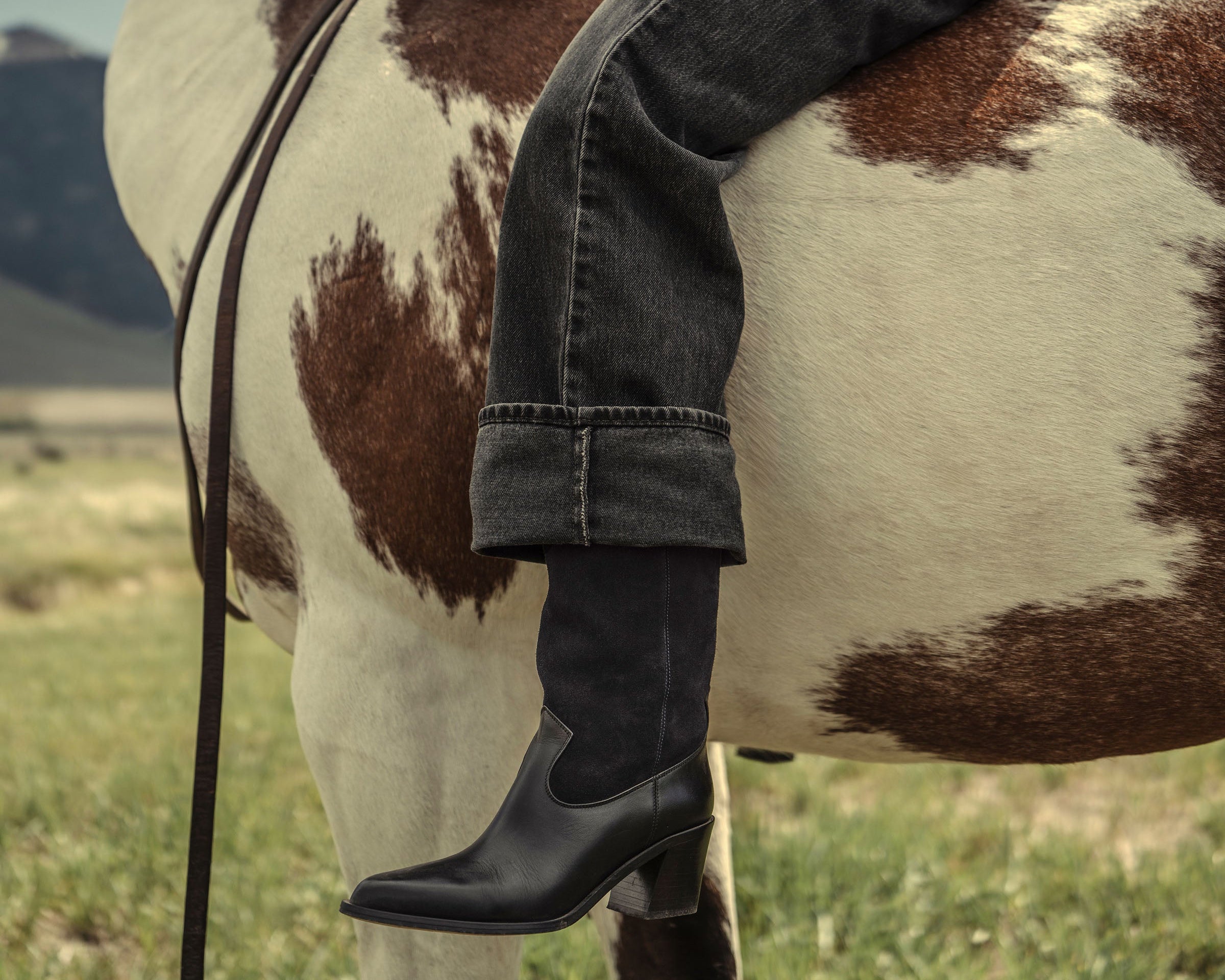 NANCIE boot in navy suede combo, on figure