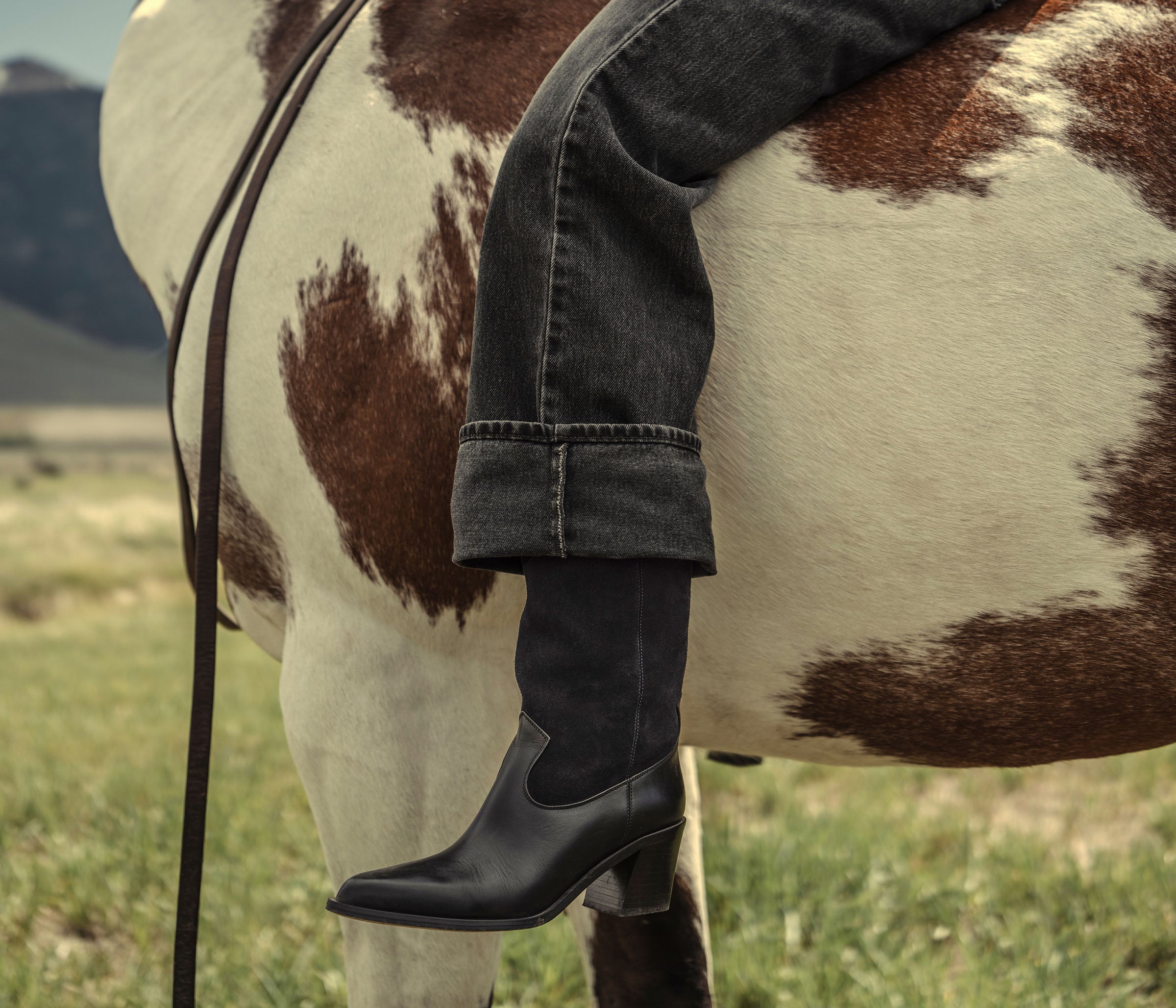 NANCIE boot in navy suede combo, on figure