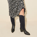 NANCIE boot in navy suede combo, styled on figure