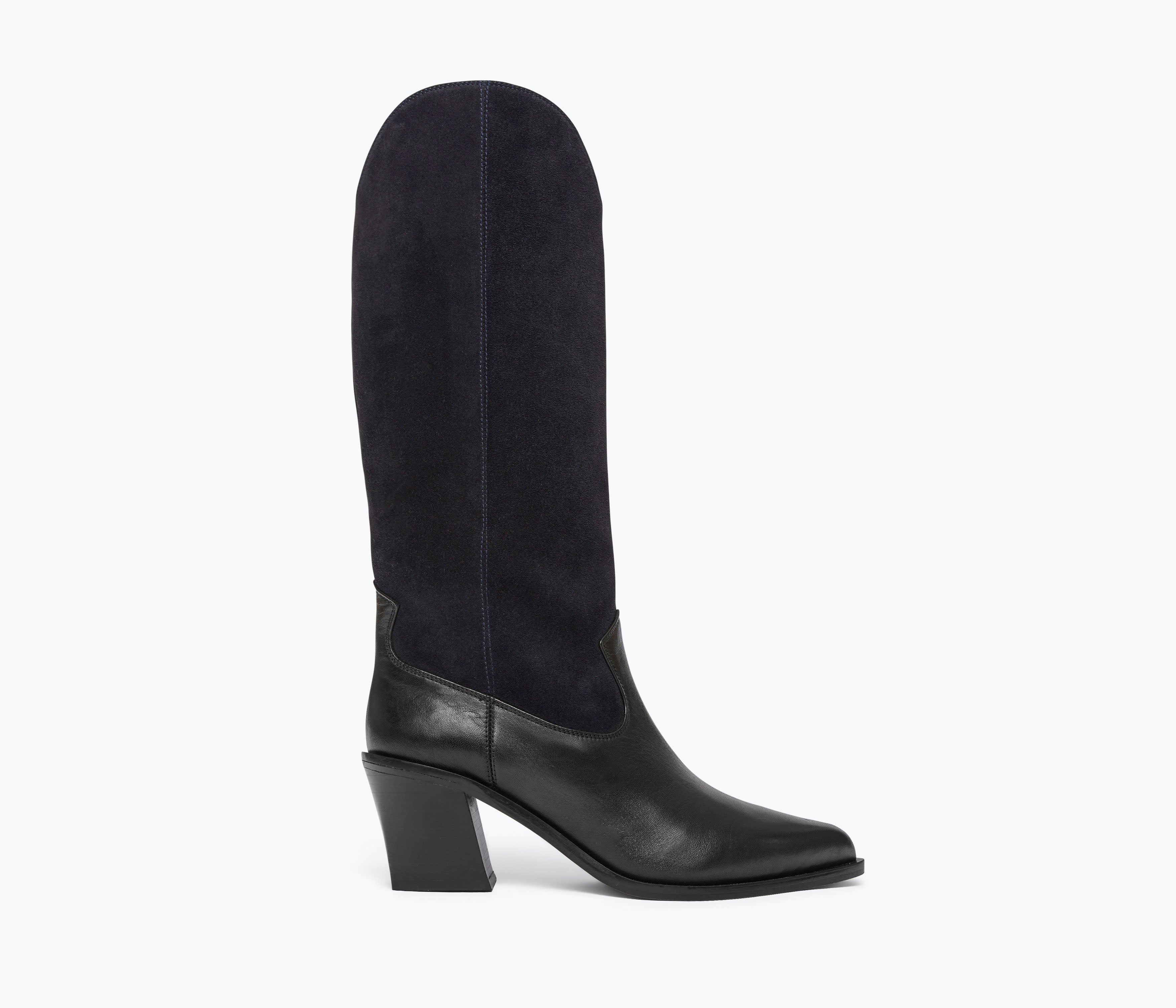 NANCIE boot in navy suede combo, front view