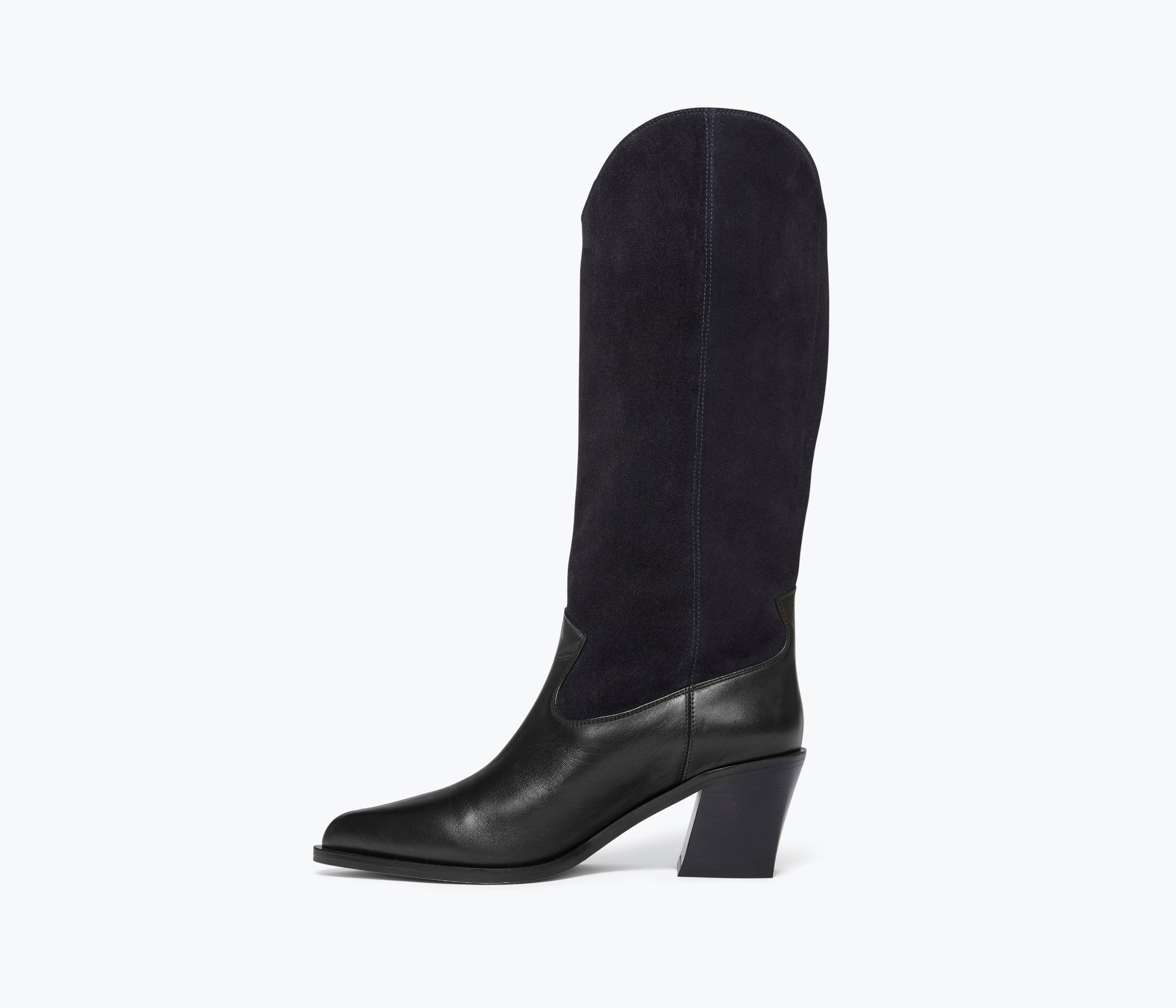 NANCIE boot in navy suede combo, inside view