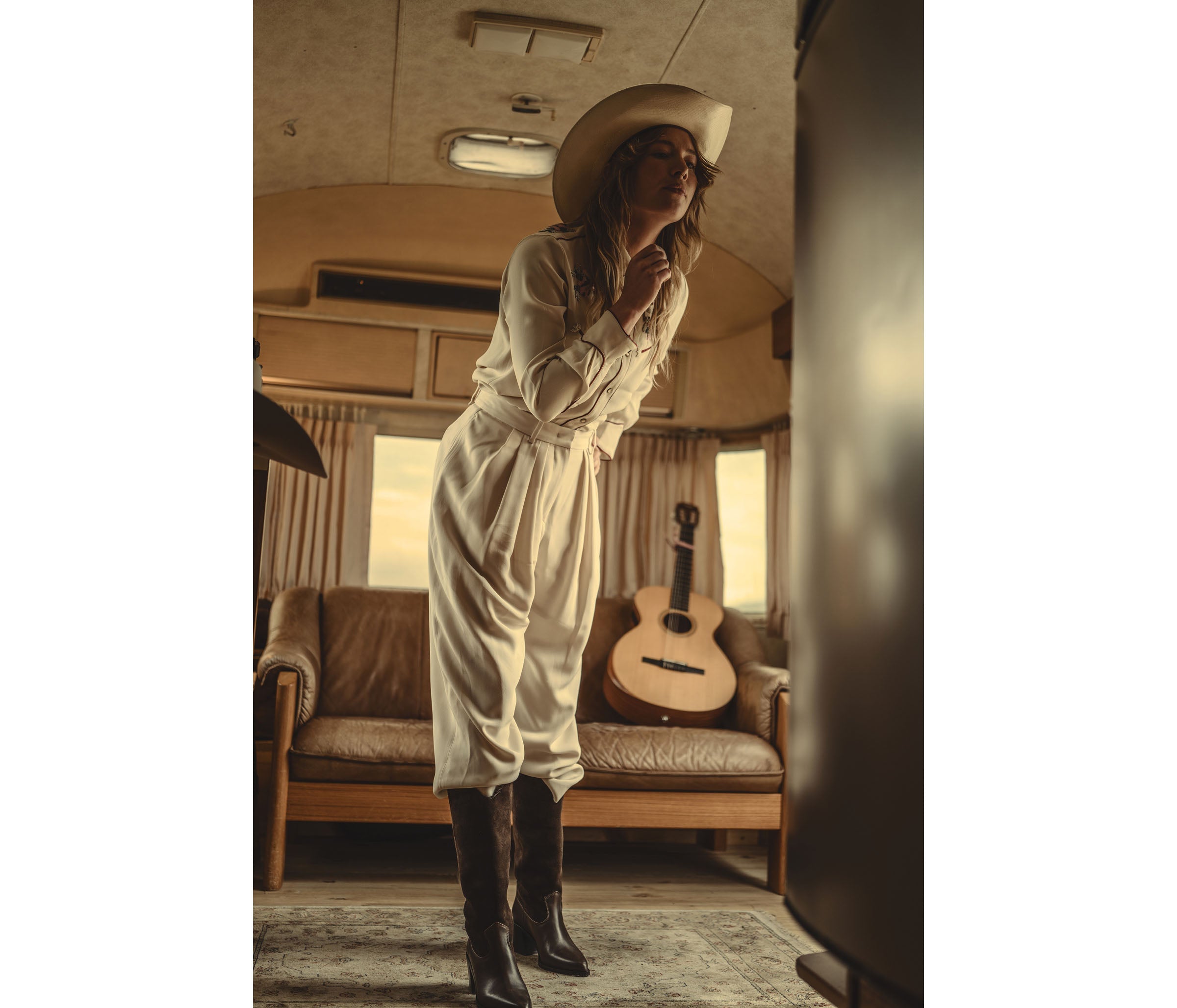 NANCIE boot in sable suede combo, styled on figure