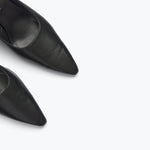 PEYTON mid heel wedge mule in black nappa leather, detail view