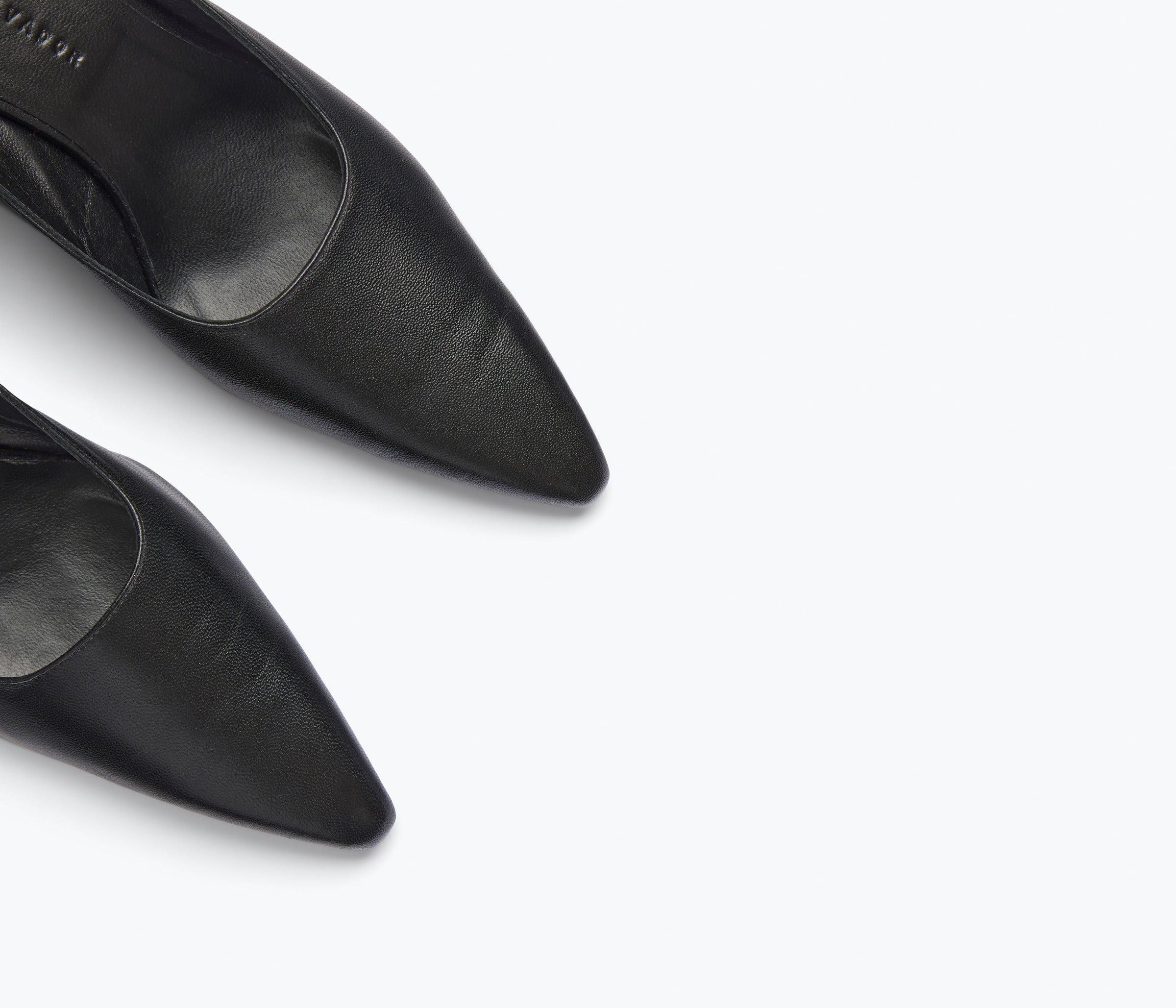 PEYTON mid heel wedge mule in black nappa leather, detail view