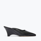 PEYTON mid heel wedge mule in black nappa leather, front view