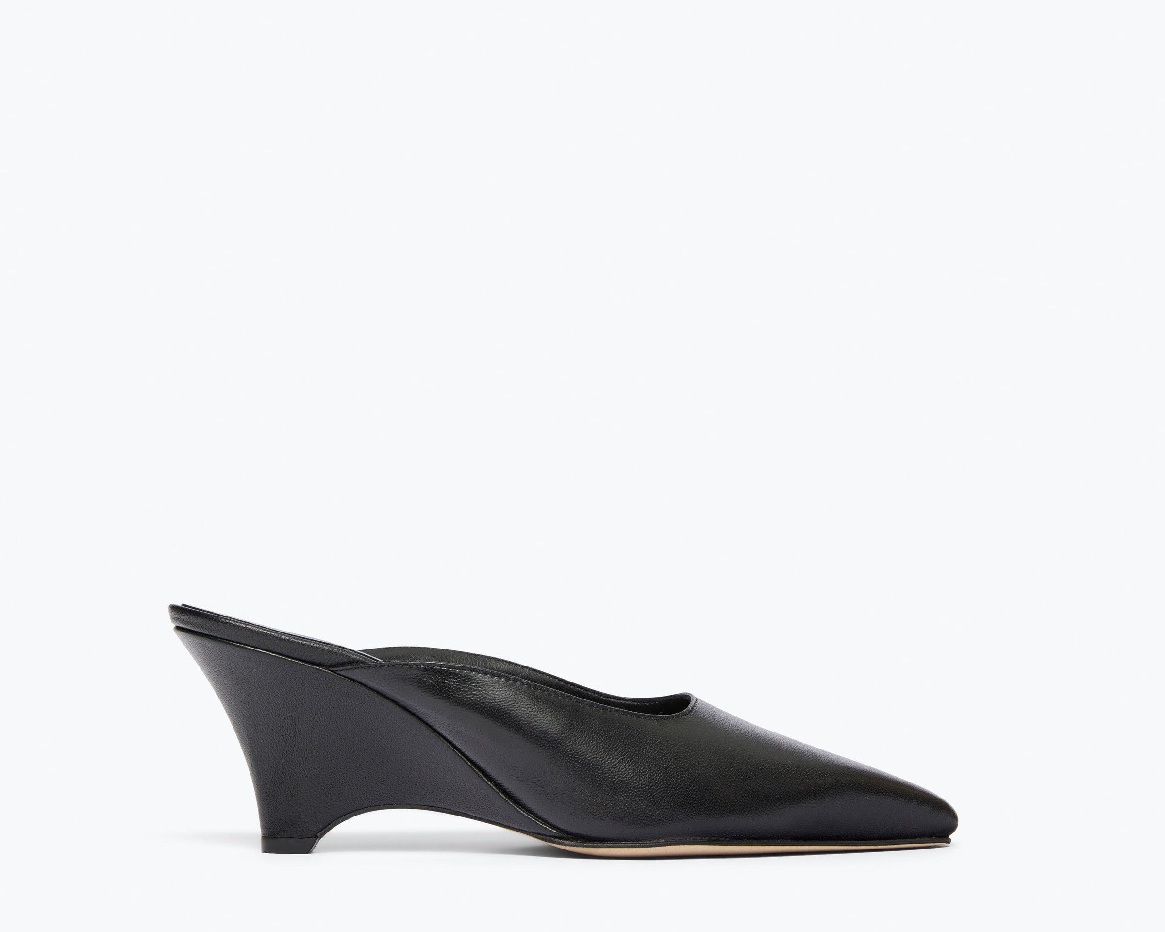 PEYTON mid heel wedge mule in black nappa leather, front view