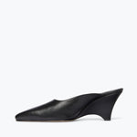 PEYTON mid heel wedge mule in black nappa leather, inside view
