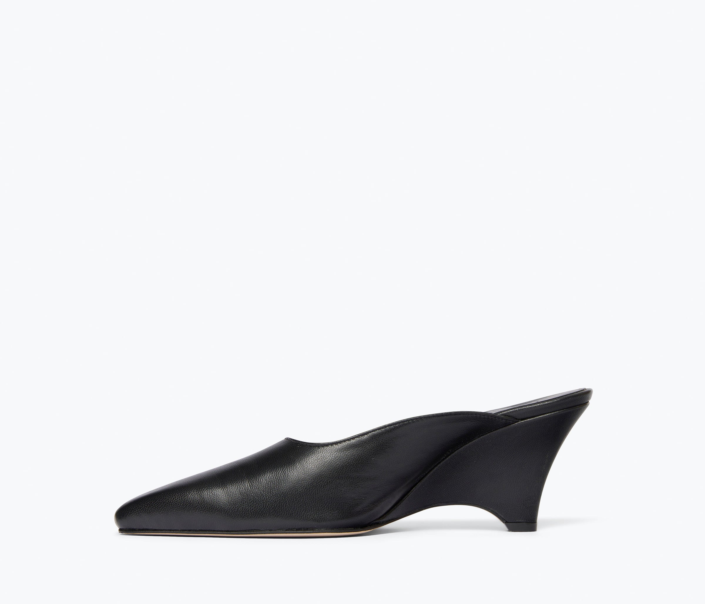 PEYTON mid heel wedge mule in black nappa leather, inside view