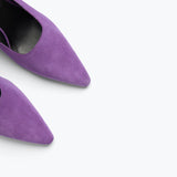 PEYTON mid heel wedge mule in purple suede, detail view
