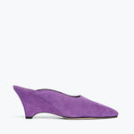 PEYTON mid heel wedge mule in purple suede, front view