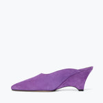 PEYTON mid heel wedge mule in purple suede, inside view