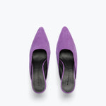 PEYTON mid heel wedge mule in purple suede, top view