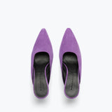 PEYTON mid heel wedge mule in purple suede, top view