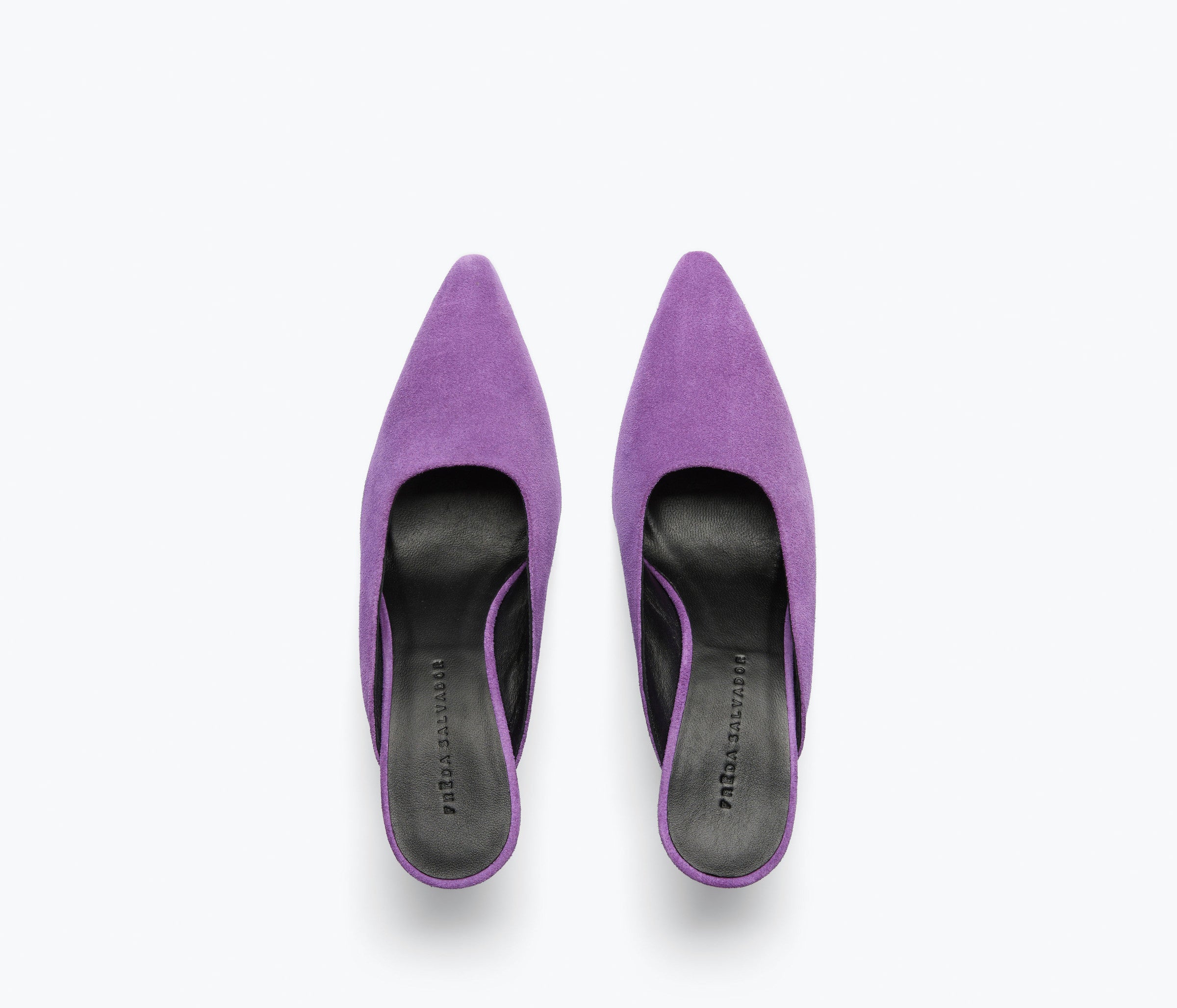 PEYTON mid heel wedge mule in purple suede, top view