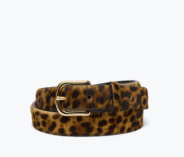 FREDA SALVADOR Rebecca belt in leopard print with hair calf texture, stylish accessory for casual or dressy outfits.
