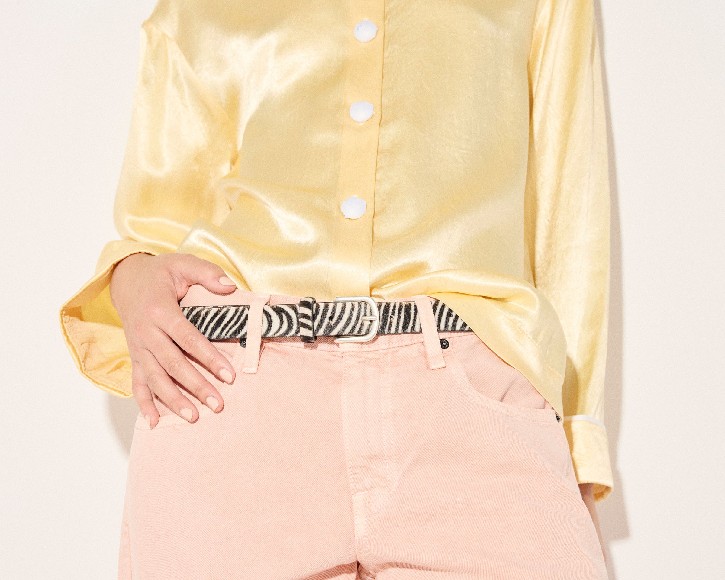 Freda Salvador Rebecca belt with zebra print and hair-textured strap, stylish accessory for casual and dressy outfits.