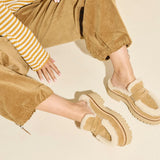ROSA lug loafer mule in Hazel Suede with Shearling, side view
